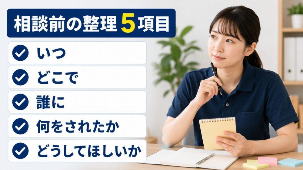 相談する前に整理する5つの項目を説明する画像