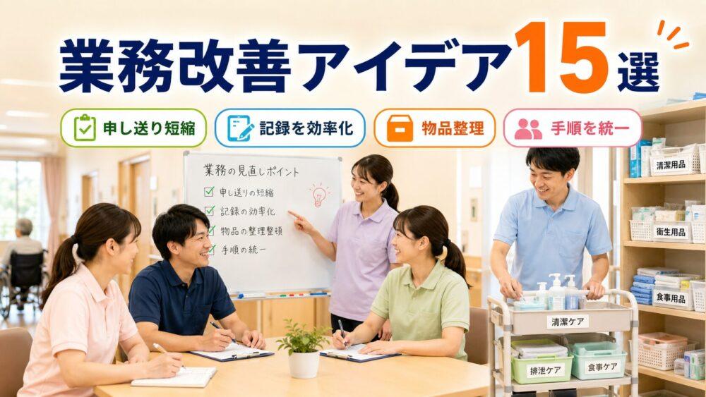 介護施設の業務改善アイデア15選を説明する画像