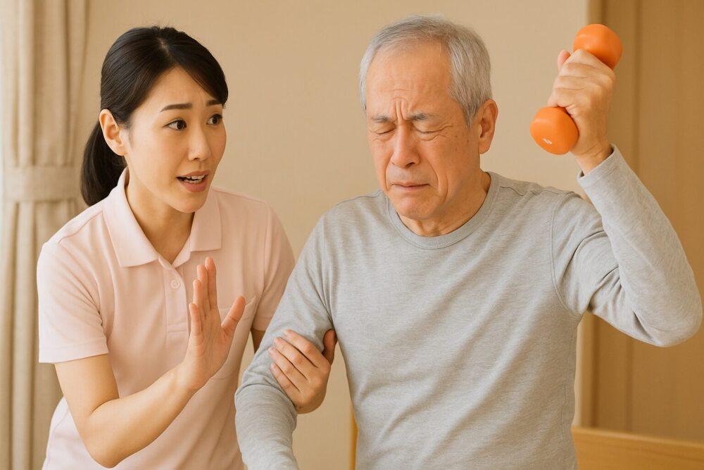 痛み・不安のサインを観察し、すぐ中止する介護士