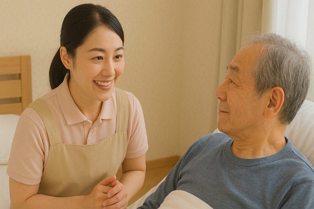 あいさつ・名乗り・目線を合わせる介護士
