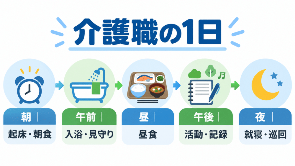 【入所施設で働く介護職の1日の流れ】
