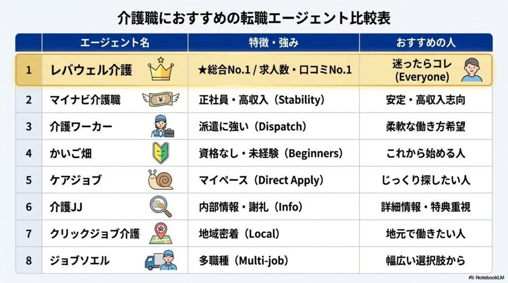 介護職の転職エージェントの比較表