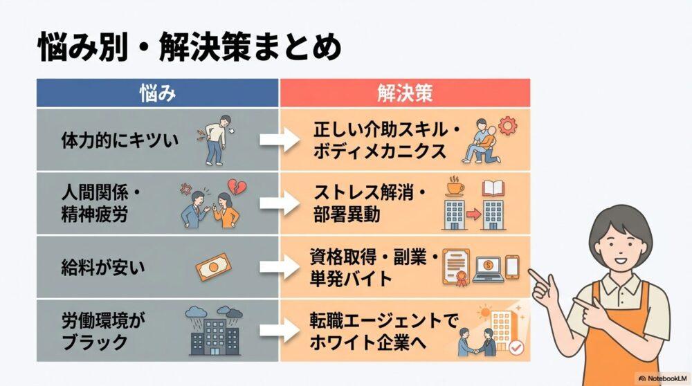 介護士の悩みを解決する図解
