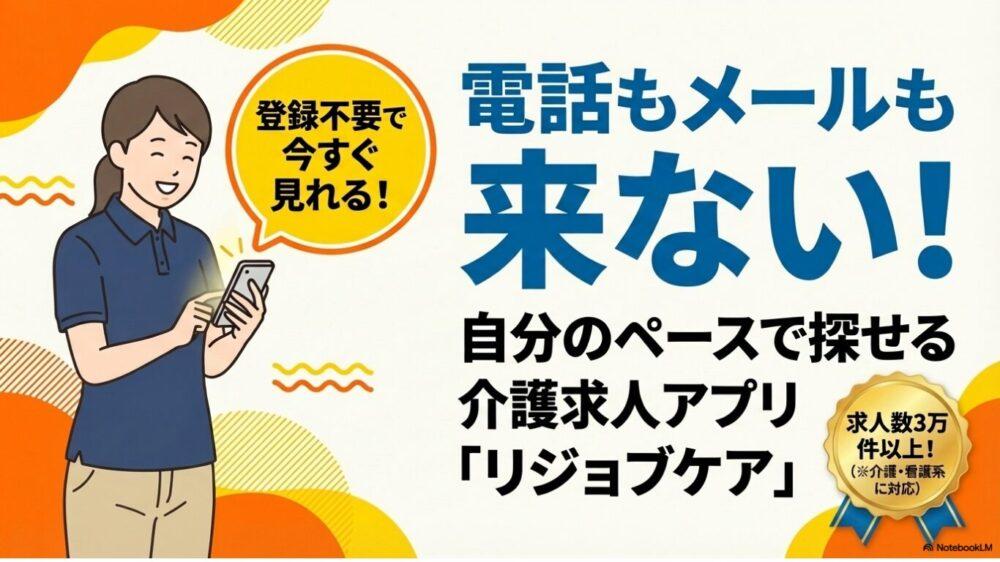【電話やメールが来ない!】登録不要で使える介護求人検索アプリ「リジョブケア」|もっと気軽に転職活動しませんか?