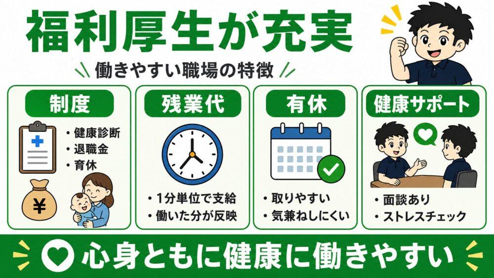 ホワイト企業は福利厚生が充実していることを説明する画像