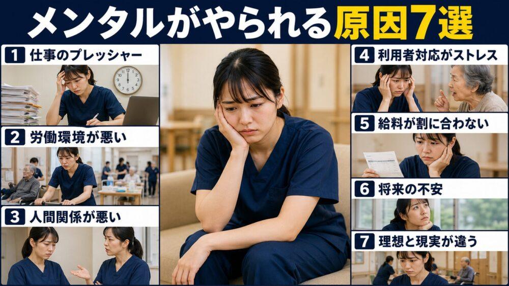 介護職のメンタルがやられる原因【7選】の図解