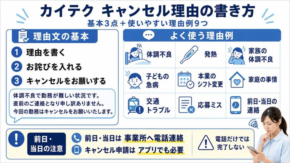 カイテクのキャンセル理由【例文9選】を説明する図解