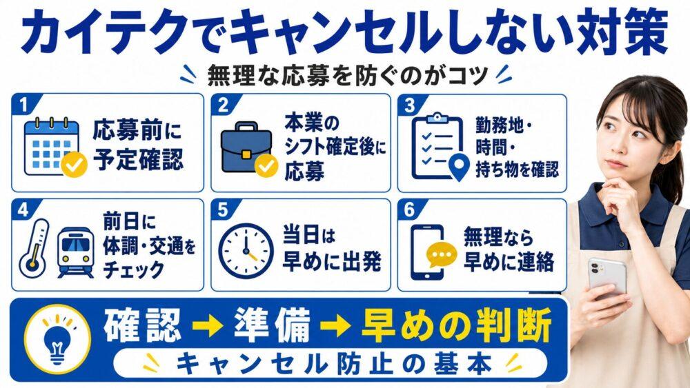 カイテクでキャンセルしないための対策【13選】を説明する画像