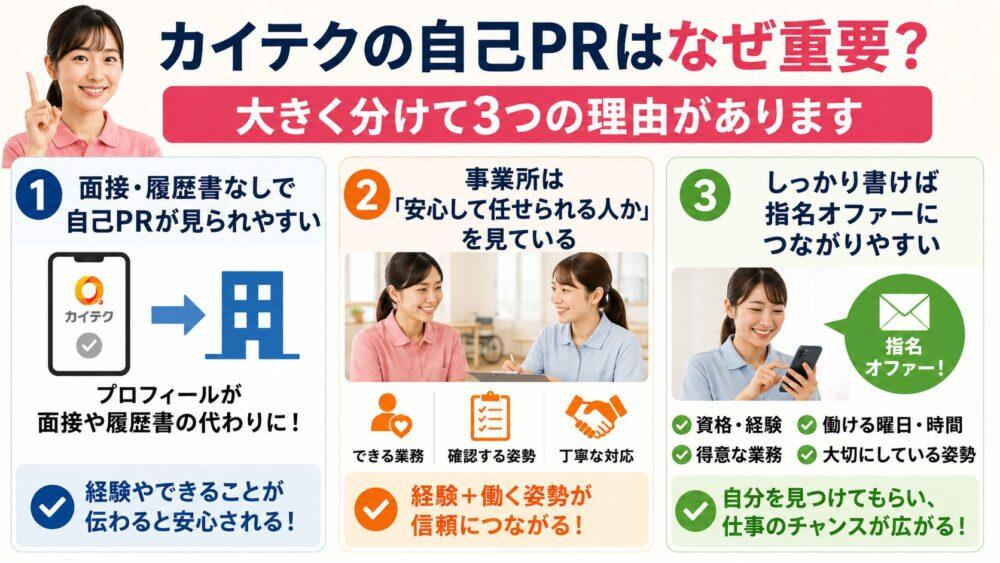 カイテクの自己PRはなぜ重要なのか？｜3つの理由を解説する図解