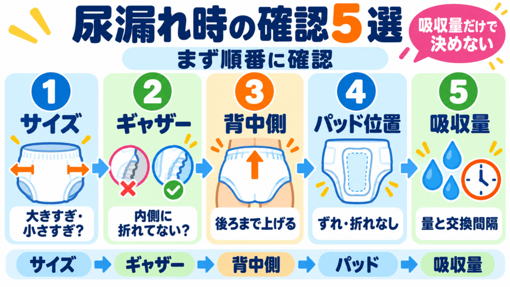 尿漏れしたときに確認すること5選を説明する画像