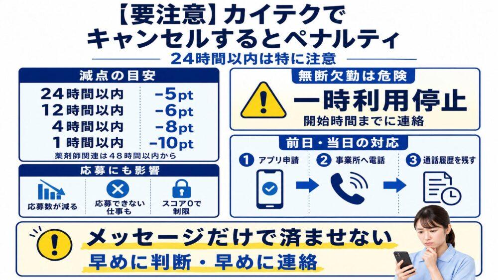【要注意】カイテクでキャンセルするとペナルティがあるを説明する画像