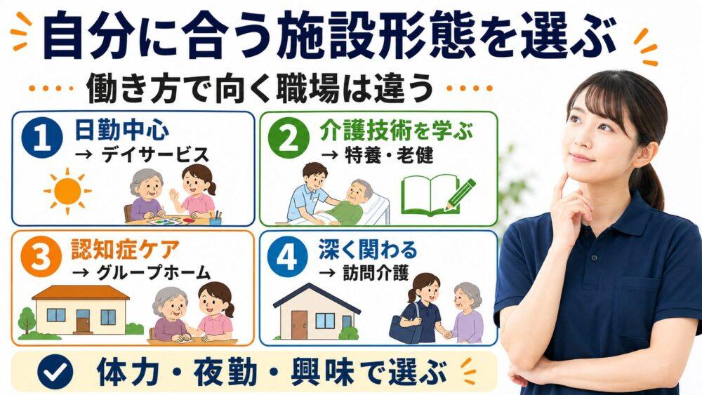 自分に合う施設形態を選ぶことを説明する画像