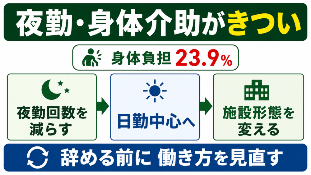 夜勤や身体介助がきついを説明する画像