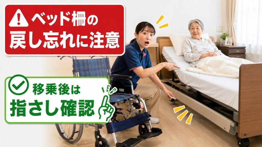 失敗エピソード1．ベッド柵をつけ忘れるを説明する画像
