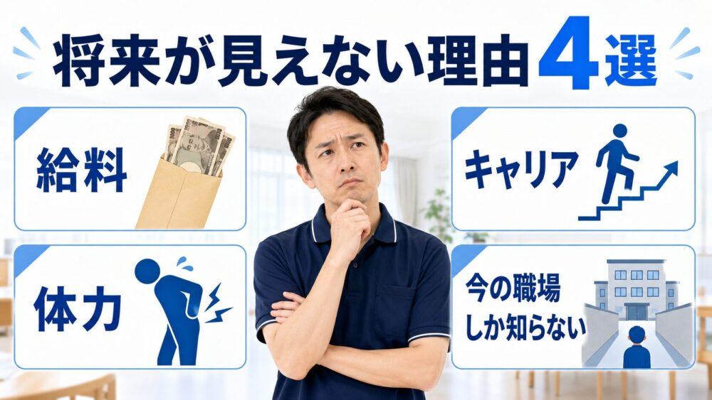 介護職の将来が見えなくなる理由4選を説明する画像