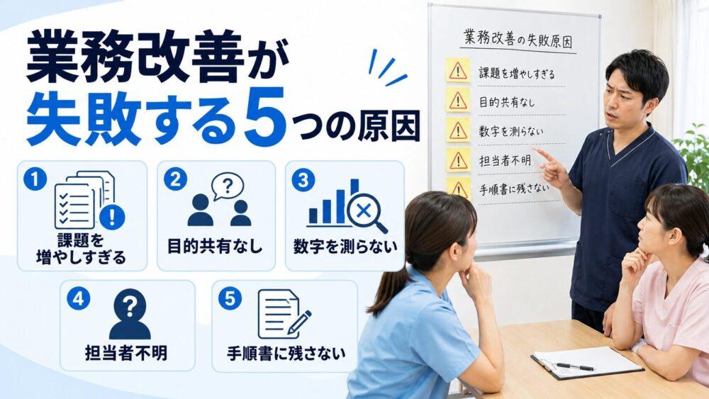業務改善が失敗する5つの原因を説明する画像