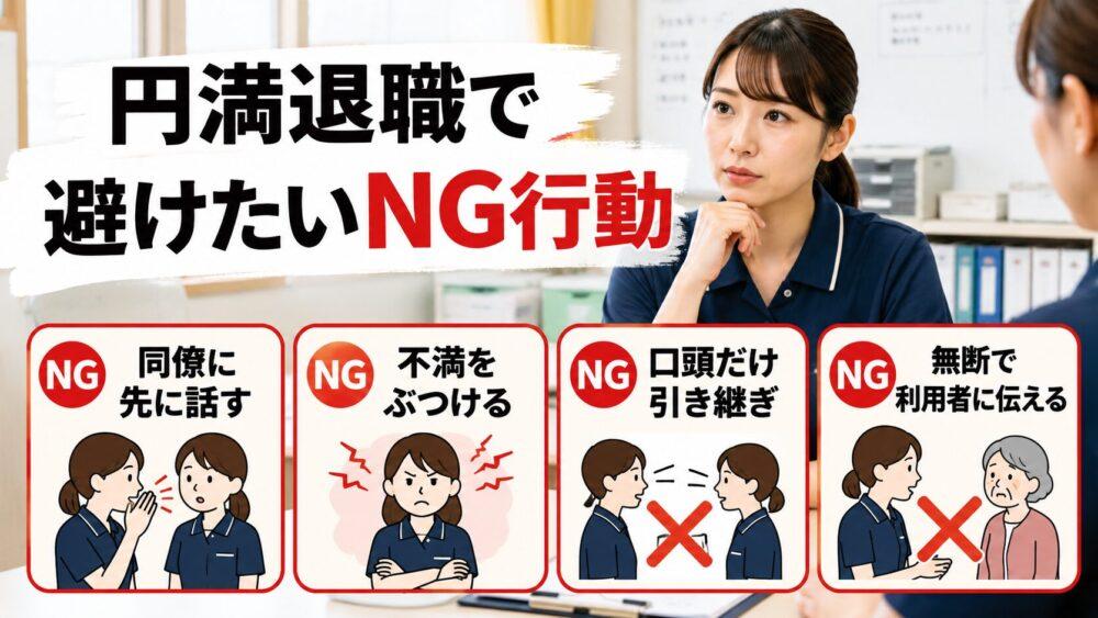 円満退職するために避けたいNG行動4選を説明する画像