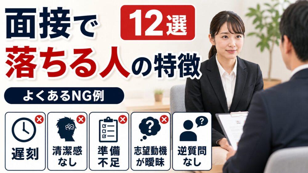介護職の面接で落ちる人の特徴12選を説明する画像