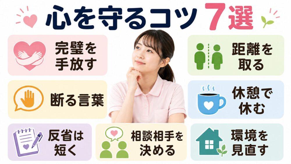 今の職場で心を守るコツ7選を説明する画像