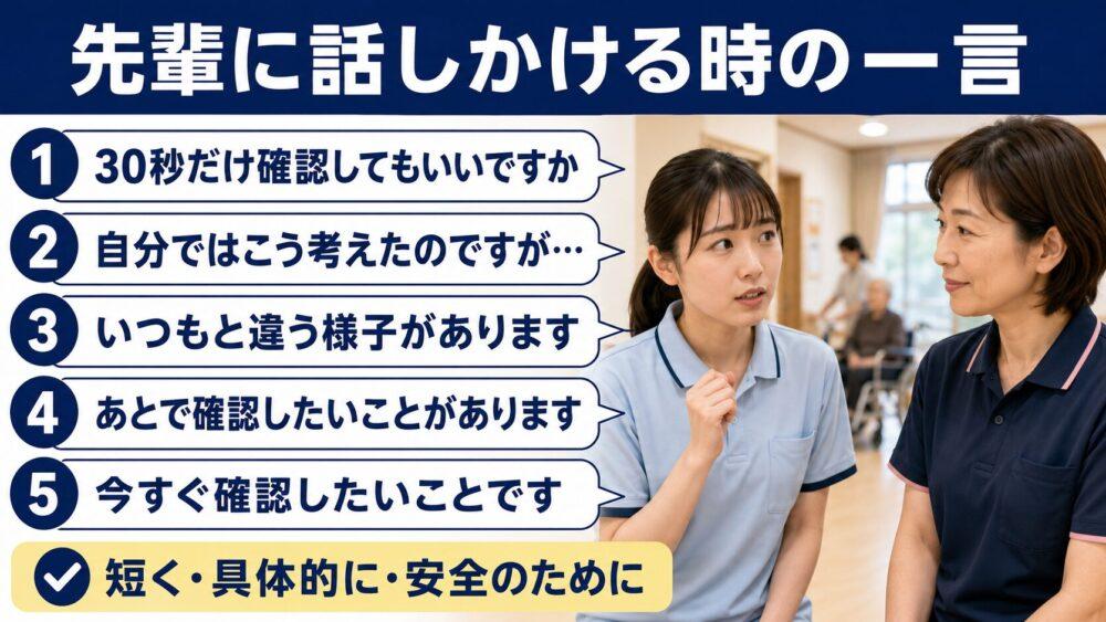 先輩に話しかけるのが怖い時に使える一言を説明する画像