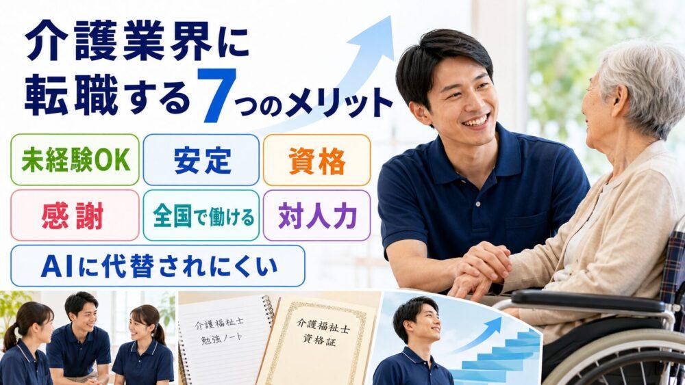 介護業界に転職するメリット7選を説明する画像