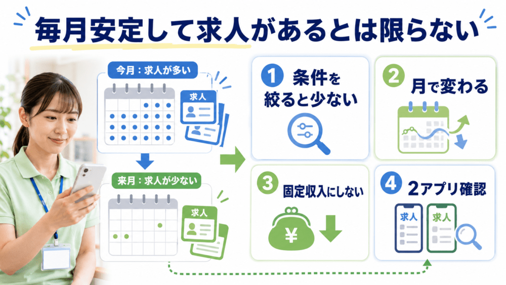 毎月安定して求人があるとは限らないことを説明する画像