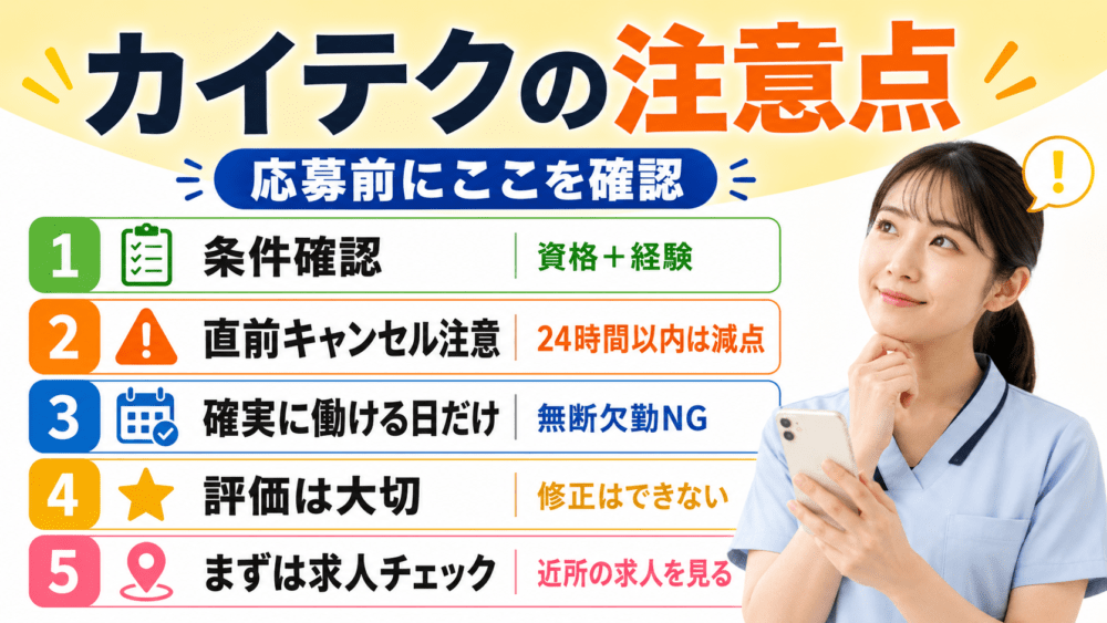 カイテクを使う前に知っておきたい注意点を説明する画像