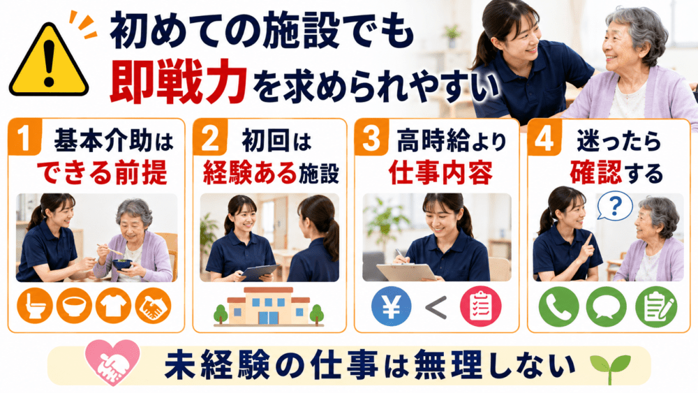 初めての施設でも即戦力を求められやすいことを説明する画像