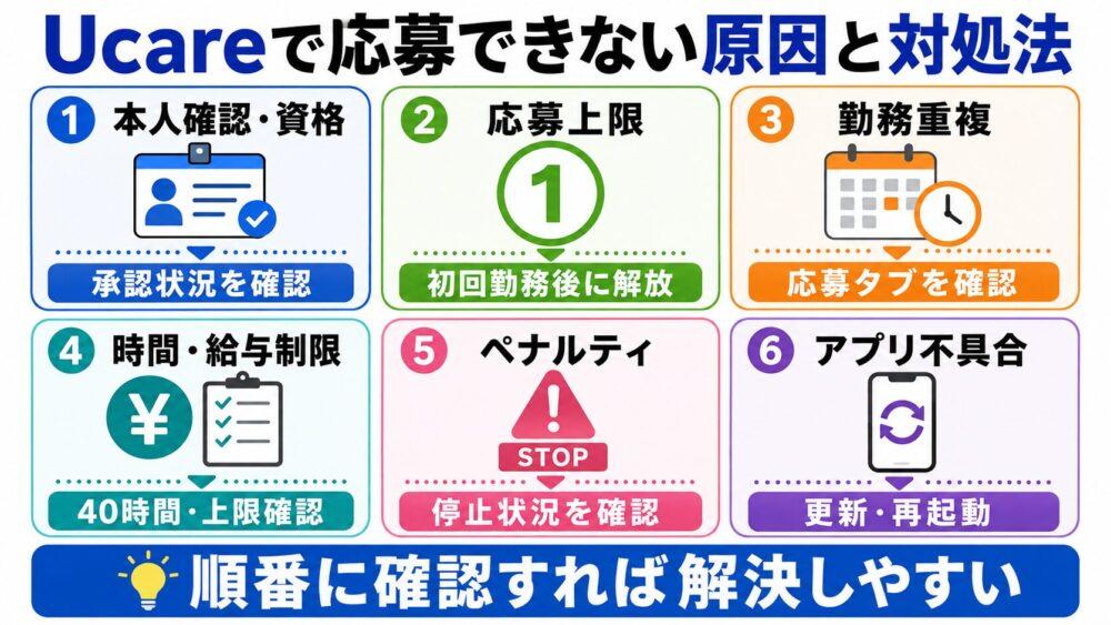 Ucare(ユーケア)で応募できない原因と対処法を説明する図解