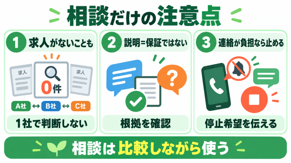 相談だけで利用するときの注意点3選を説明する画像
