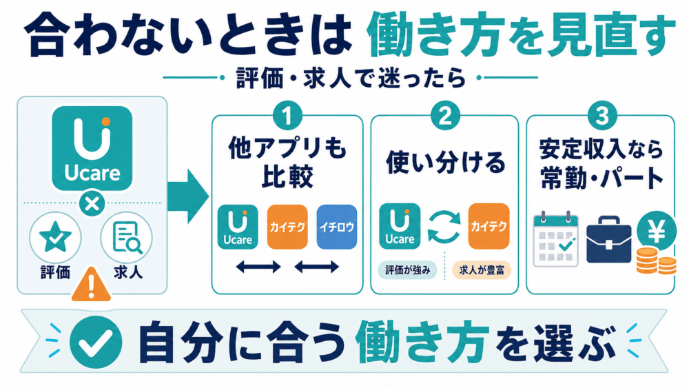評価や求人の出方が合わないときは働き方を見直すを説明する画像