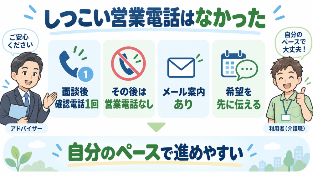 登録後にしつこい営業電話はなかったことを説明する画像