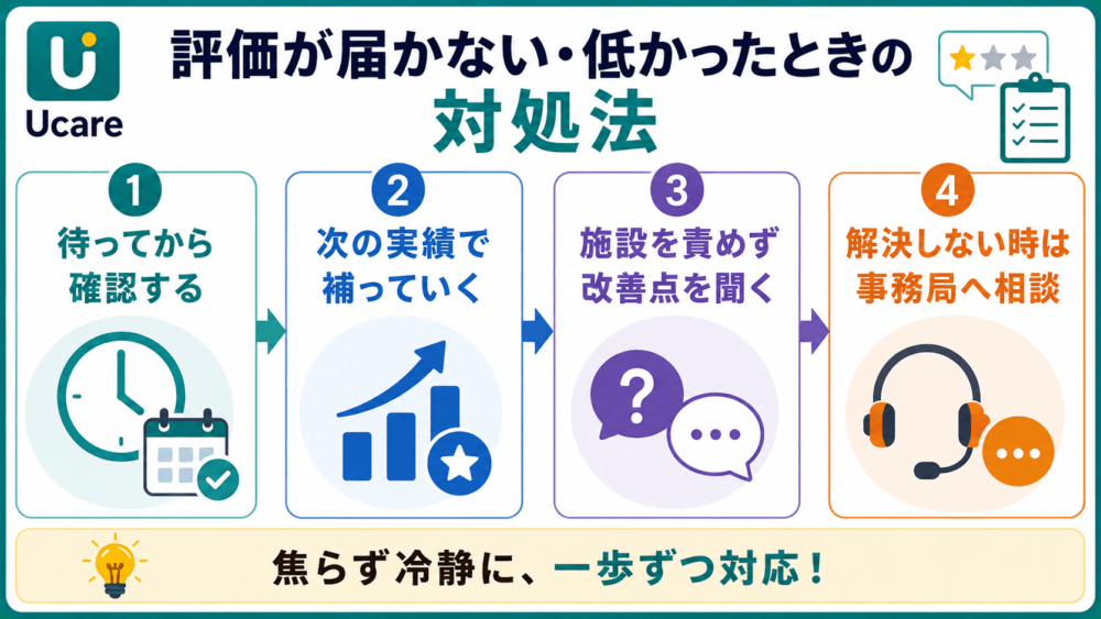 Ucareの評価が届かない・低かったときの対処法を説明する画像