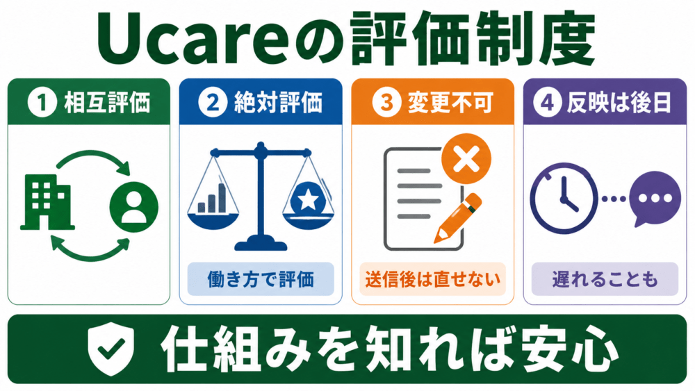 Ucareの評価・レビュー制度の仕組みを説明する画像