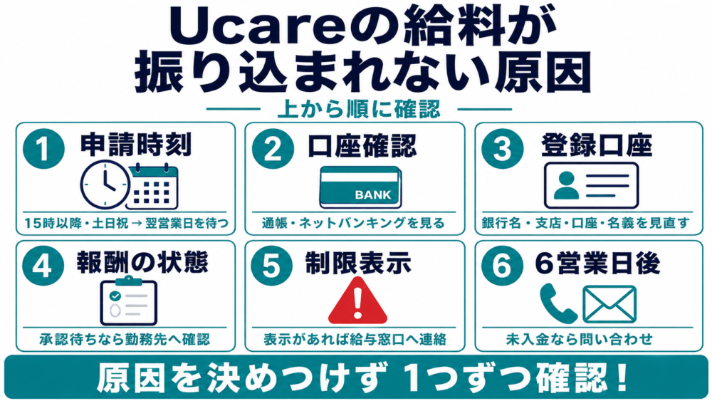 Ucareの給料が振り込まれない・反映されない原因を説明する画像