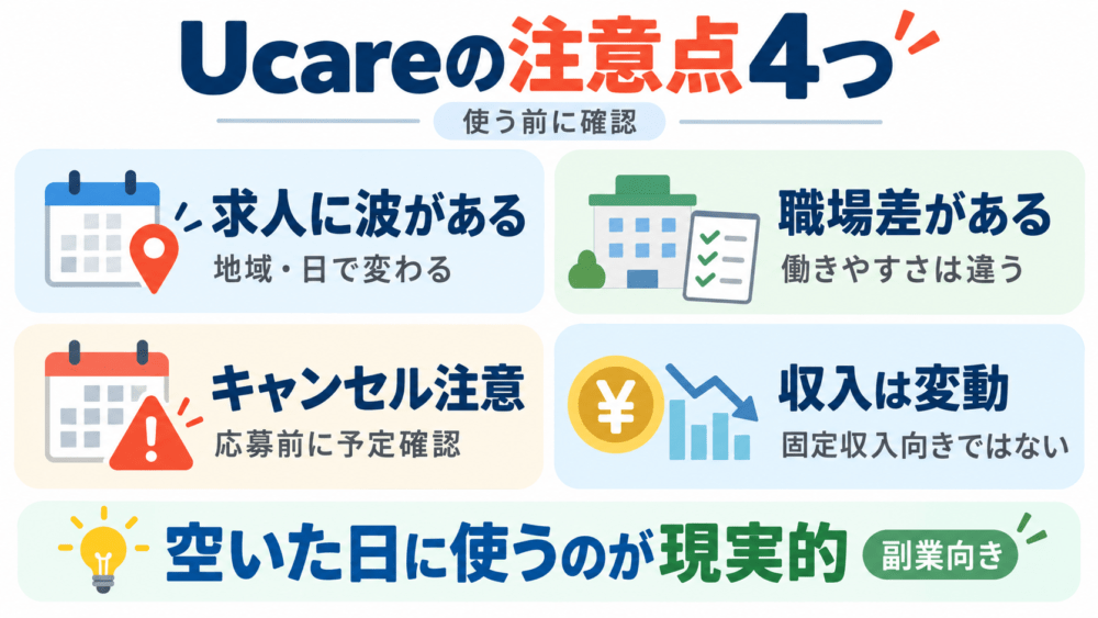 Ucareのデメリット・注意点4つを説明する画像