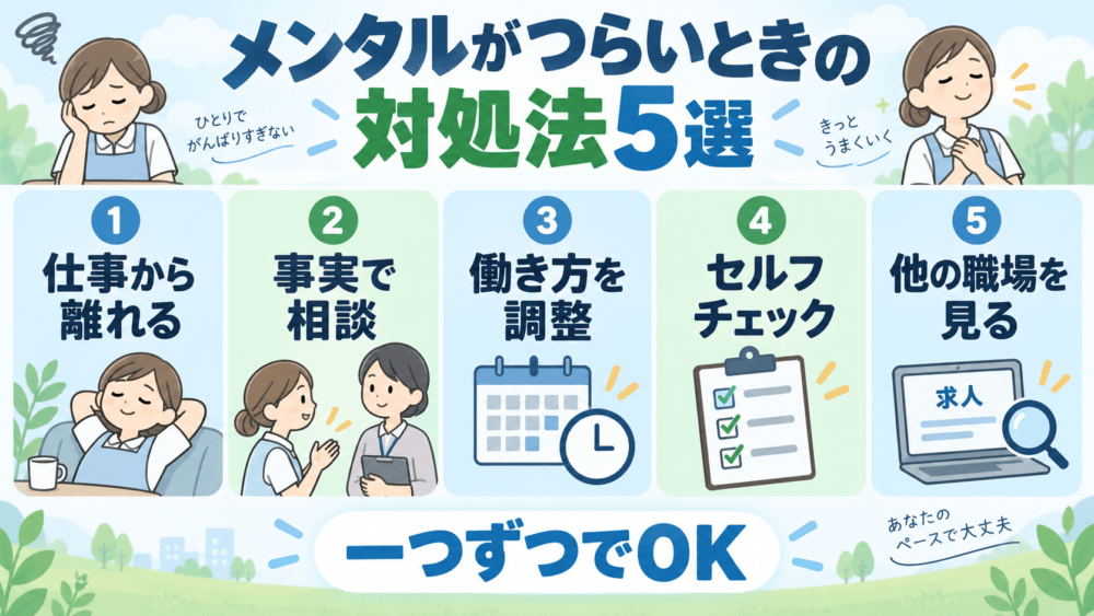 メンタルがつらいときの対処法５選を説明する画像