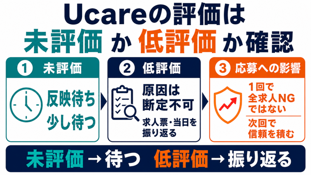 結論|Ucareで評価されないときは「未評価」と「低評価」を分けて考えるを説明する画像