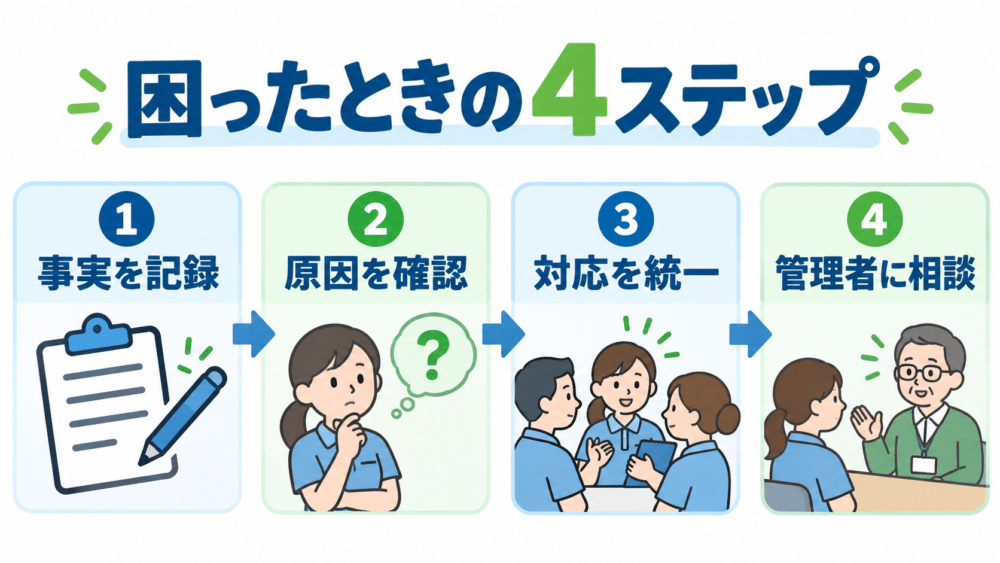 【利用者対応で困ったときの4ステップ】